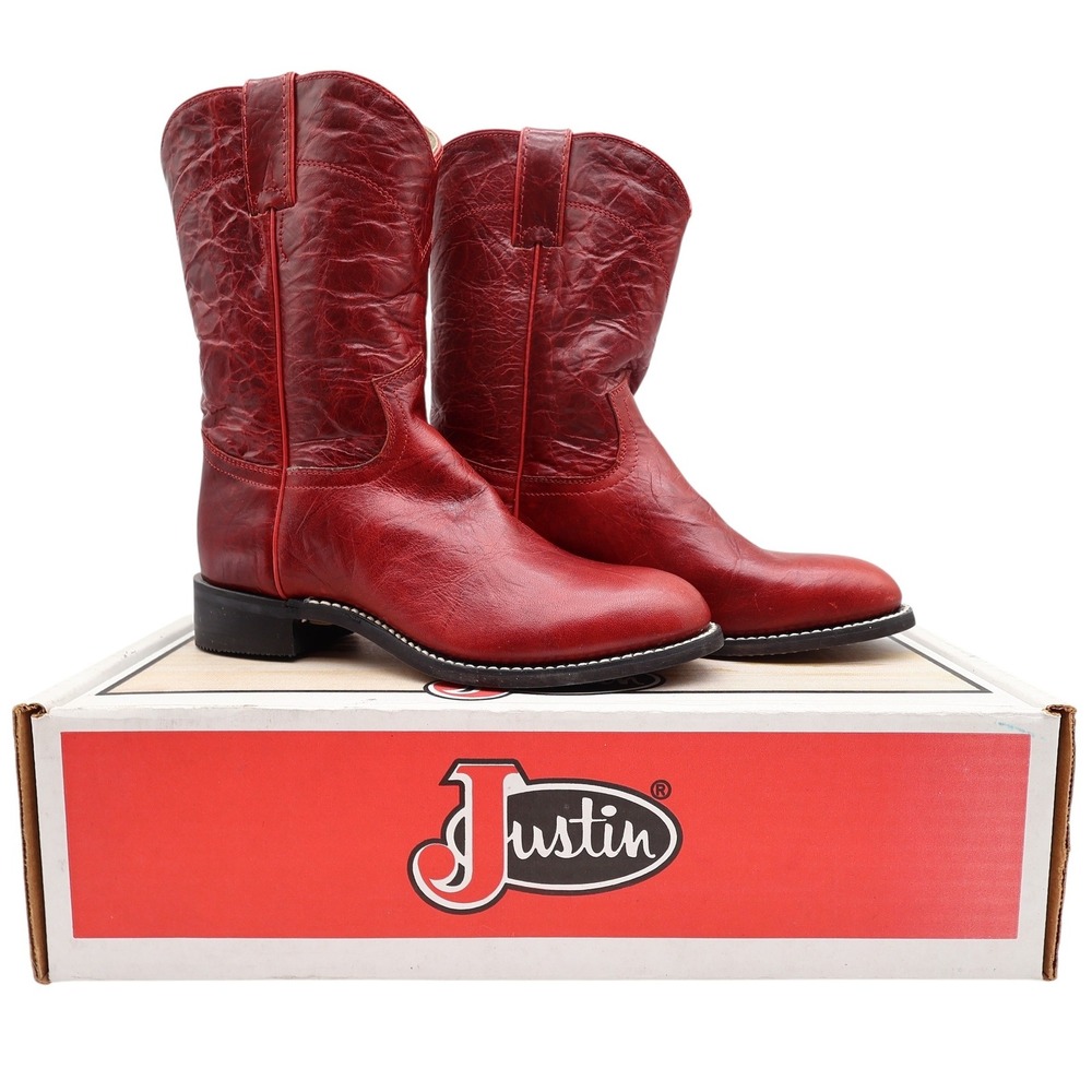 Justin Original Roper Boots Kids 2 Red Leather Deadstock NWT 3791Y